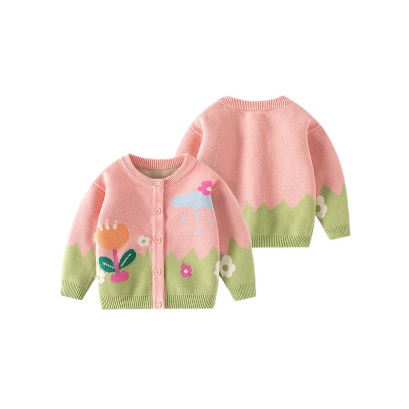 Girls' Round Neck Knitwear, Kidsren's Knitwear Cardigan, Spring and Autum Kidsren's Clothing, Flower Baby Girl Knitwear Jacket, Fleece-Lined