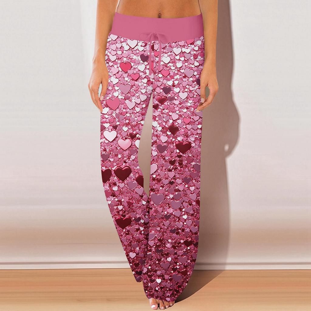 Pantalones de pijama para mujer, ropa de dormir, pantalones casuales con cordón y cintura elástica, pantalones holgados y rectos cómodos para yoga