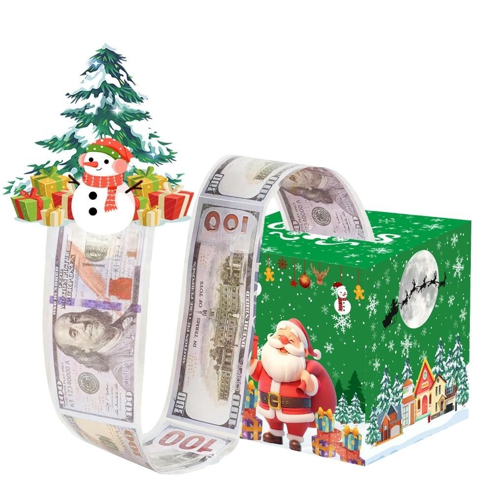 Pull Out Christmas Money Box With 50pcs Transparent Bags Santa Money Pulling Box Snowman Christmas Tree Money Holder Box Party