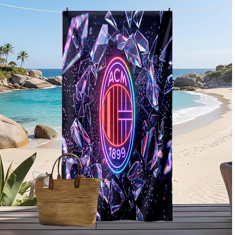 Asciugamano da Spiaggia Stampato AC Milan Asciugamano Morbido ad Asciugatura Rapida Coperta da Spiaggia Rettangolare Grande Portatile per Viaggi Piscina