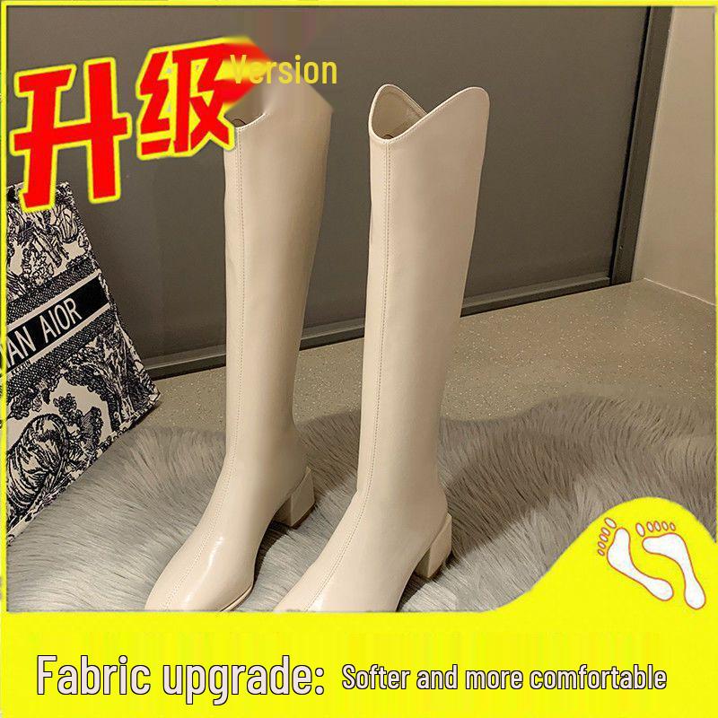 Dámské kozačky nad koleno s robustním podpatkem a čtvercovou špičkou - kolekce podzim/zima 2025