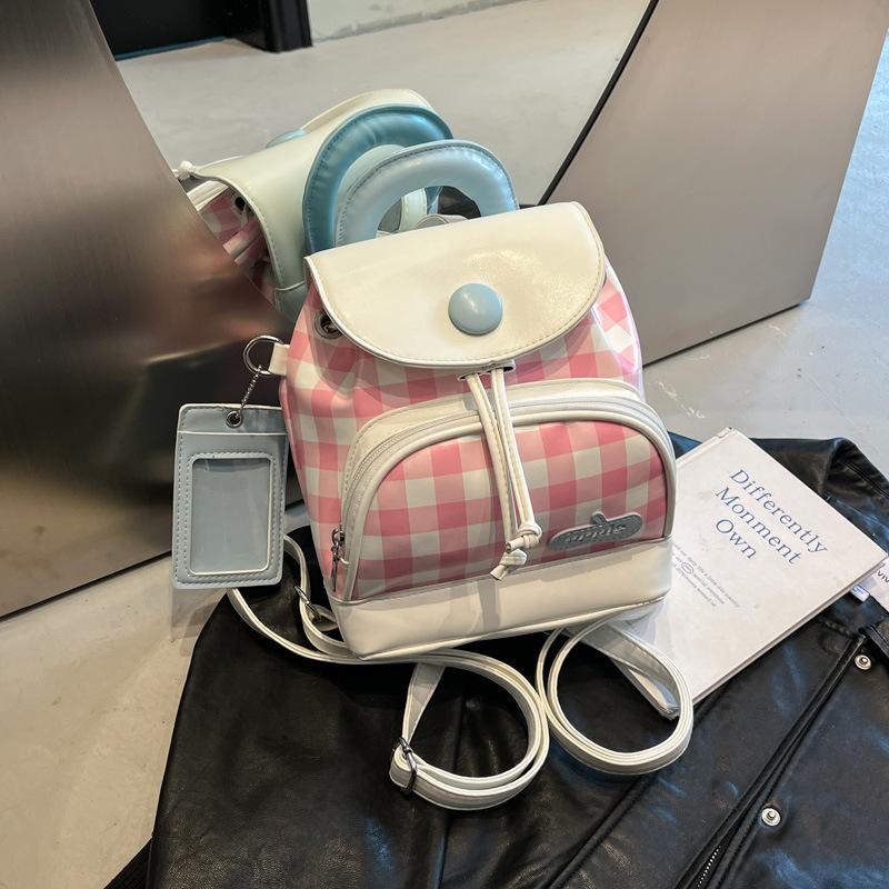 Cute girl student bag new contrasting color plaid backpack high-end texture fashion women's bag