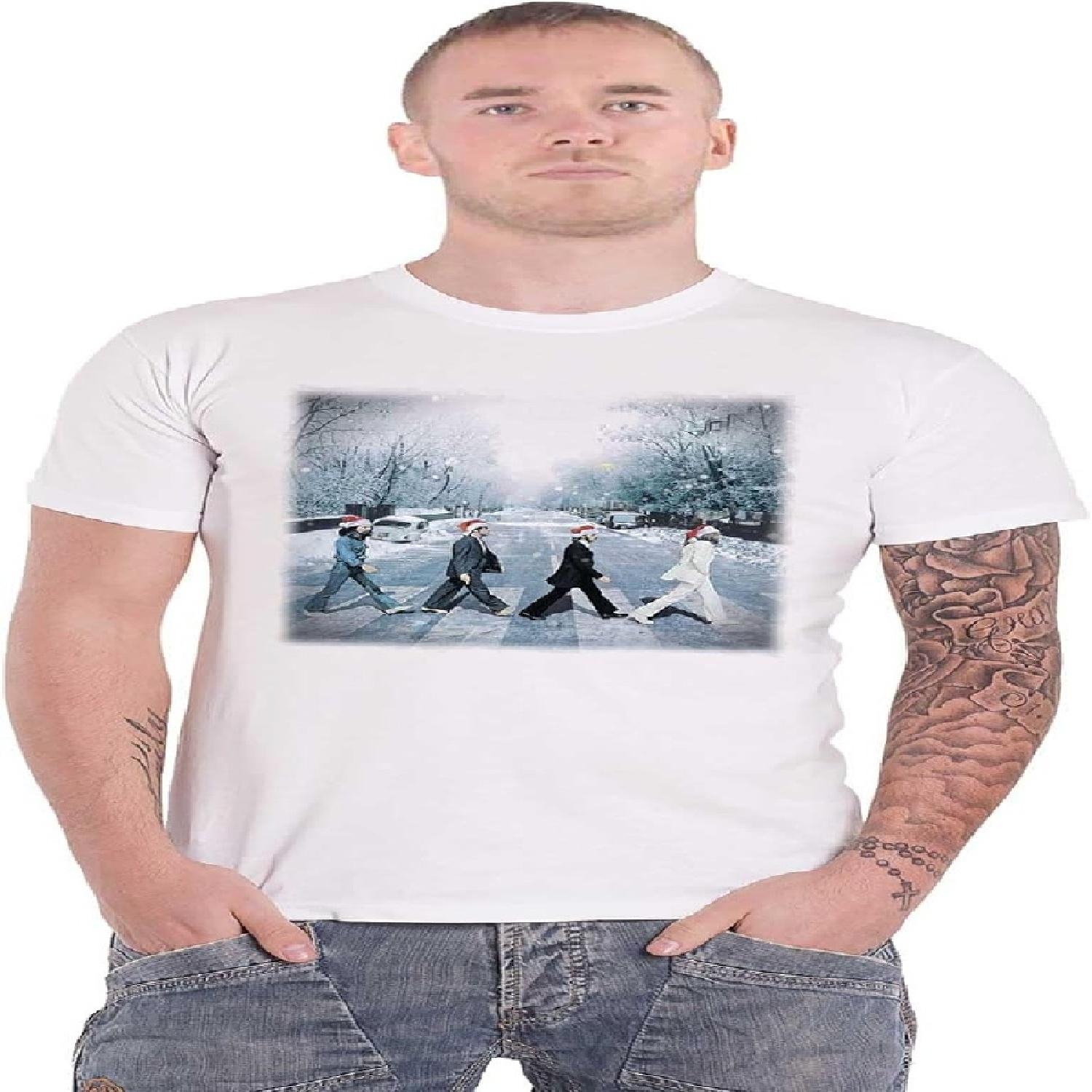 The Beatles T Shirt Abbey Christmas Band Logo Official White S