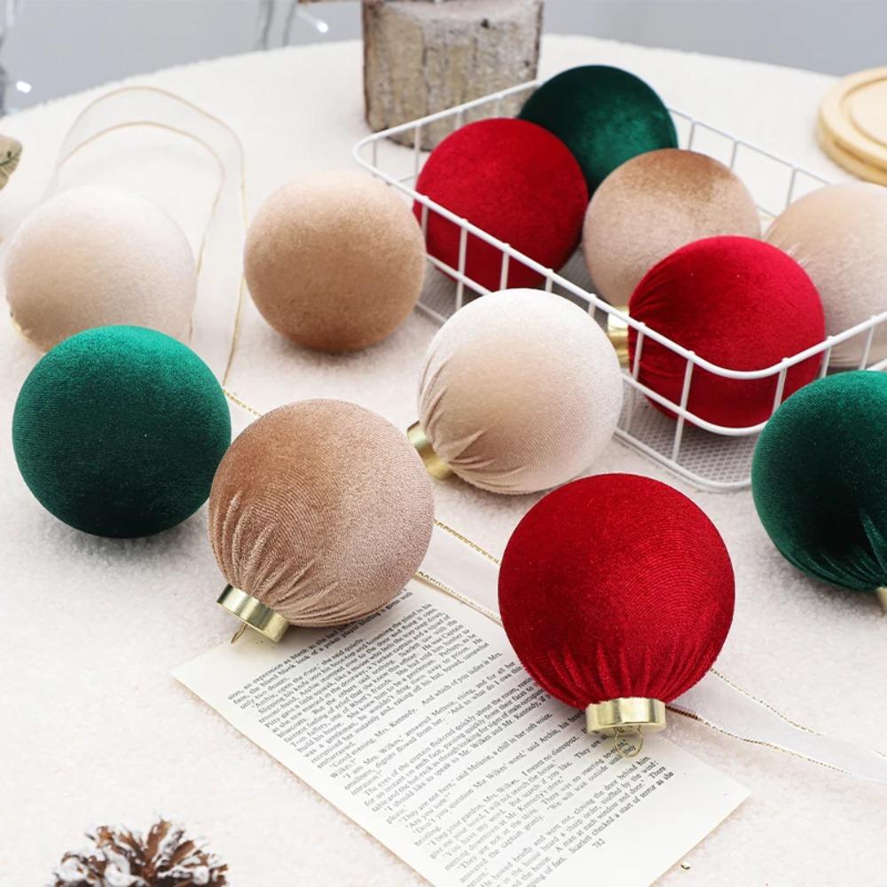 12pcs Festival Christmas Flocking Balls Pendant 8cm Christmas Tree Ornaments  Children Gifts