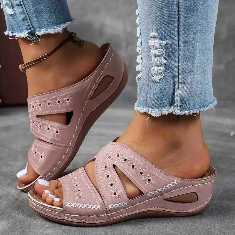 Fashion Women Wedge Slippers Premium Orthopedic Sandals Summer Open Toe Vintage Slippers New Casual Platform Shoes Female Slides Women