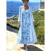 Women's V Neck Floral Print Maxi Dress Two Piece 3/4 Sleeve Chiffon Cardigan Elegant Casual Sundress Outfit Set
