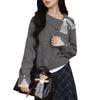 Herbst und Winter Kragen Spitze Träger Pullover Pullover für Damen Langarm Locker Gestricktes Oberteil