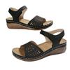 Large size wedge heel sandals summer new hollow flower thick sole one-word buckle with Velcro sandals