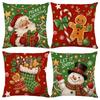 Christmas Theme Short Plush Pillow Cover Set Holiday Print Cushion Case for Living Room Sofa Home Decor 45x45cm