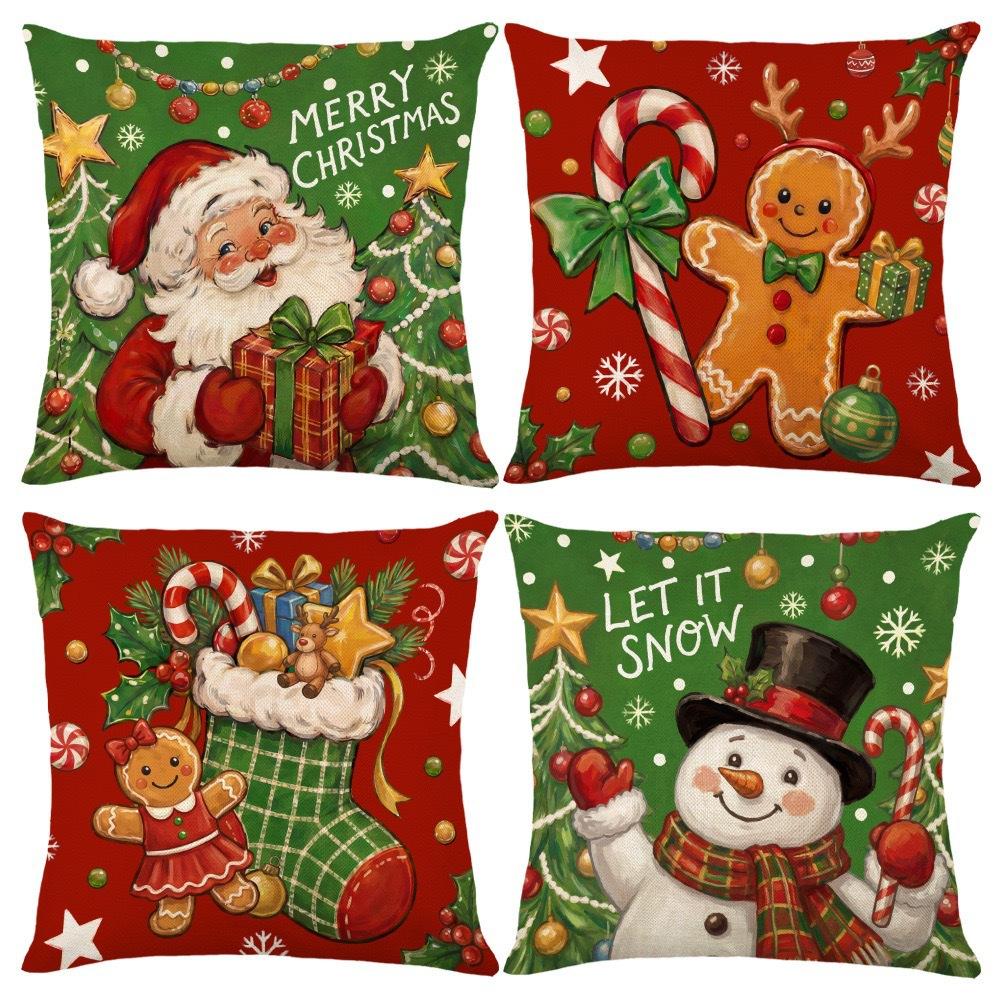 Christmas Theme Short Plush Pillow Cover Set Holiday Print Cushion Case for Living Room Sofa Home Decor 45x45cm