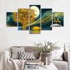 Abstract 5 Pieces Wall Art Golden Tree Deer Moon Canvas Poster Painting Home Decoration Living Room Artwork Picture Bedroom