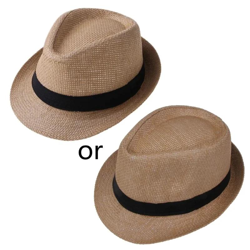 Summer Children's Hat Straw Hat Boys and Girls Baby Cap Manual Straw Summer Vacation Hat Parent-child for Sun Caps