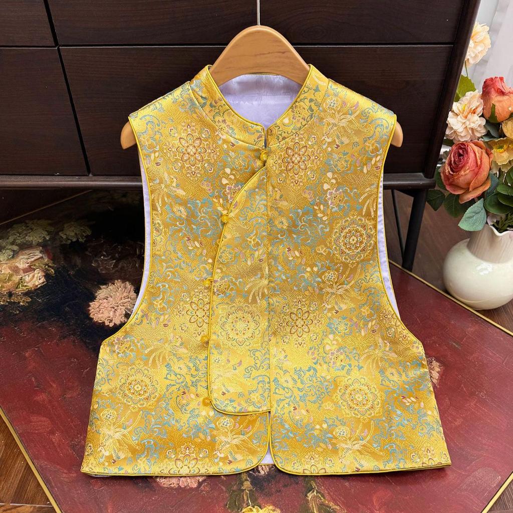 2025 Early Autumn New Chinese Style Jacquard Stand Collar Retro Slimming Casual Vest