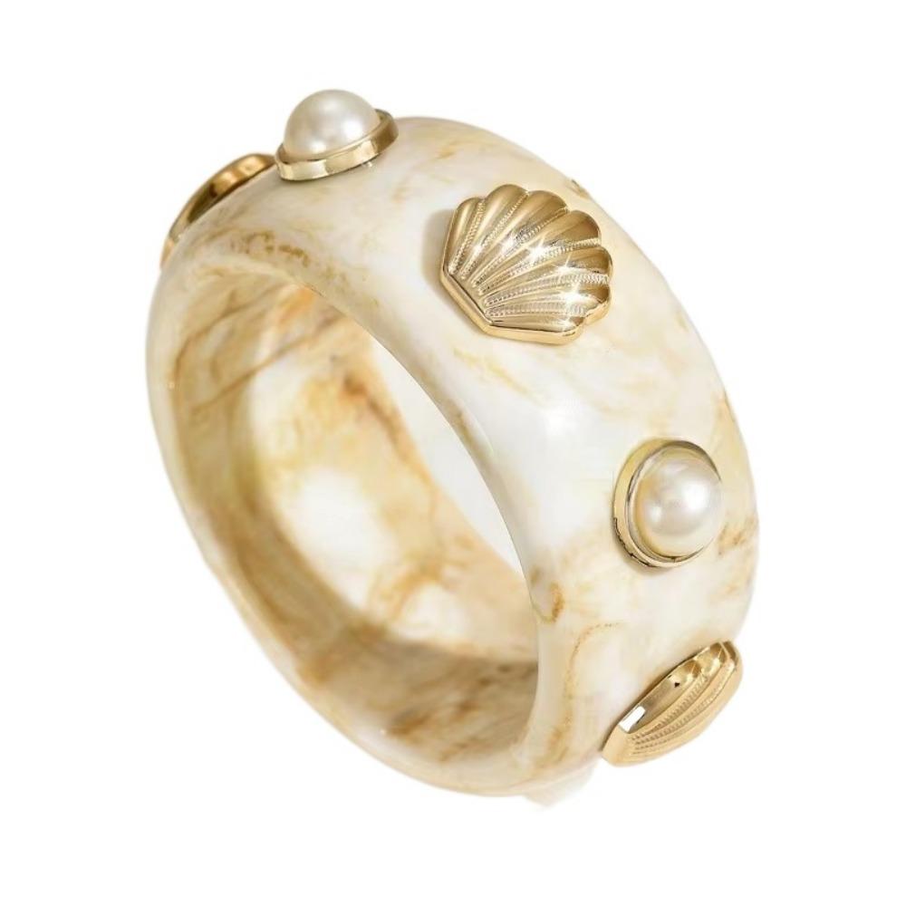 Round Bohemian Bangle Wide Chunky Wrap Wristbands Resin Pearl Shell Bracelet  Girls