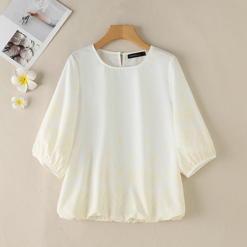 ZANZEA Women Casual O-neck 34 Sleeve Loose Print Blouse