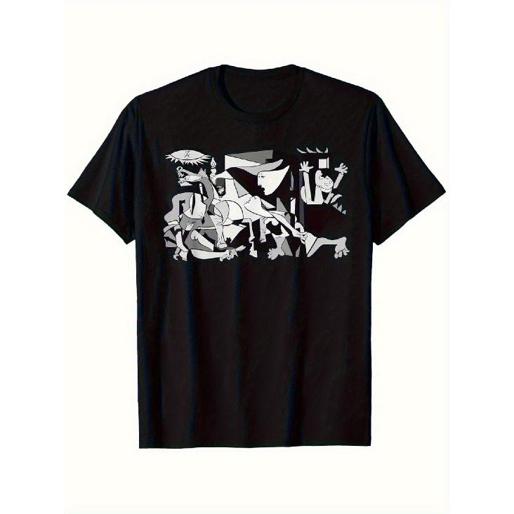 T-shirt Grafica da Uomo con Opera d'Arte Guernica di Pablo Picasso - Morbida Traspirante Cotone Girocollo, Vestibilità Regolare Manica Corta con Iconico Cubista