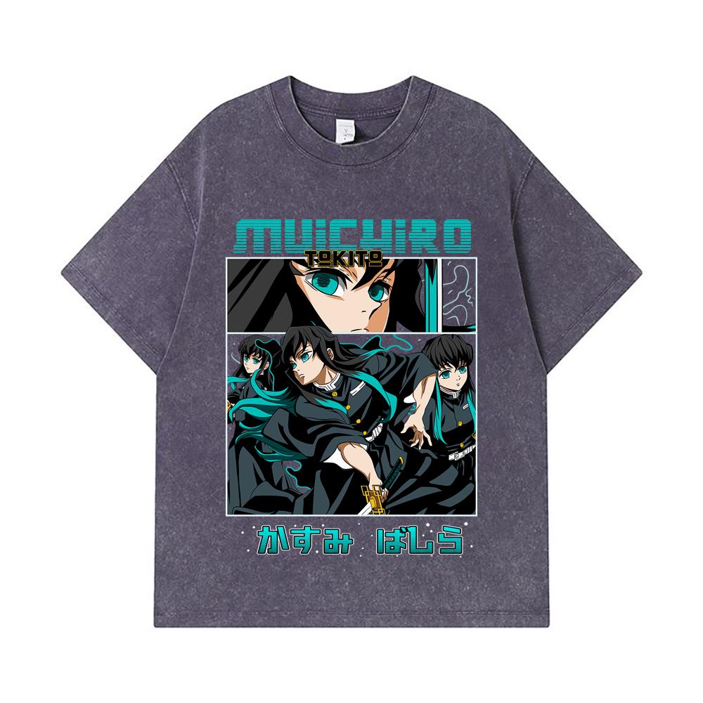 275 GSM Washed T-shirts 100% Cotton Demon Slayer V8 Mitsuri Print Unisex Heavy Cotton T Shirt