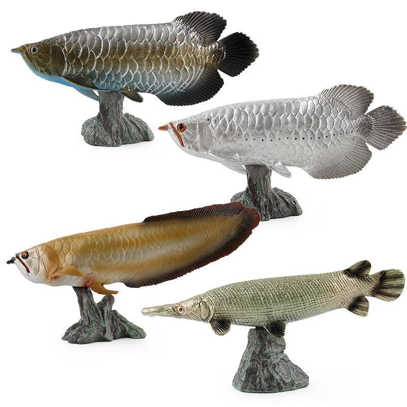 Solid Static Simulation Marine Animal Model Plastic Ornament Golden Arowana Silver Arowana Children'S Toy Figure