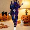 Conjunto de Dos Piezas con Estampado de Halloween para Mujer, Top de Manga Larga con Cuello Redondo y Pantalones Jogger con Cordón, Chándal Casual para Primavera Otoño