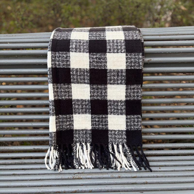 Women's Faux Cashmere Plaid Scarf - Korean Style, Thick & Warm Autumn/Winter Shawl