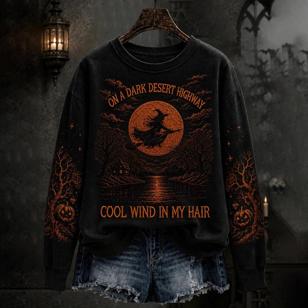 Women's Halloween Print Pullover Neck Long Sleeve Top