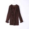 Elegant Lace Fold Dress Women Brown Deep V-neck Long Sleeve Mini Dresses Female 2025 Spring Summer Fashion Loose Lady Robe