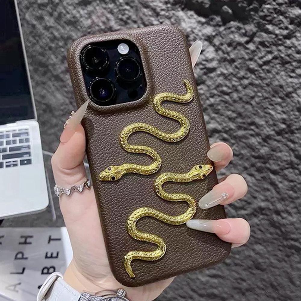 Gold Snake Leather Case for IPhone 13 11 15 12 14 16 Pro Max 16 Plus Phone Case Soft Protector Shockproof Silicone Cover