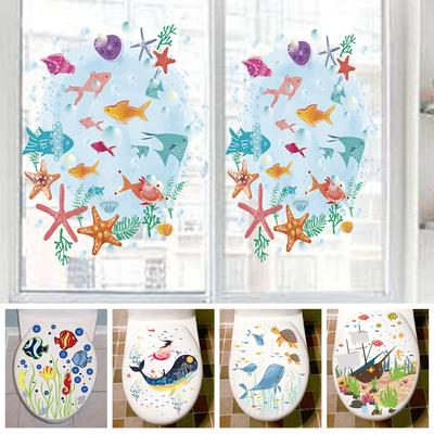 Wandkunst Kommode Ornament Badezimmer Toiletten Aufkleber Meereslebewesen Abziehbilder Unterwasserwelt Cartoon Fische