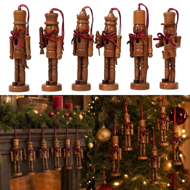 Mini Wooden Hanging Figure for Christmas Tree Display, Seasonal Figure with Ribbon Detail and Ready String for Wreath, Gift, and Shelf Use