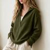Women's Knit V-Neck Long Sleeve Sweatshirt Loose Fit Casual Pullover Top for Everyday Wear