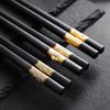 10 Pairs Plastic Chopsticks Black Gold Non-Slip Grip Micro-Tip Design Chopsticks Ergonomic Cylindrical Sushi Sticks for Chinese Japanese Food Elegant