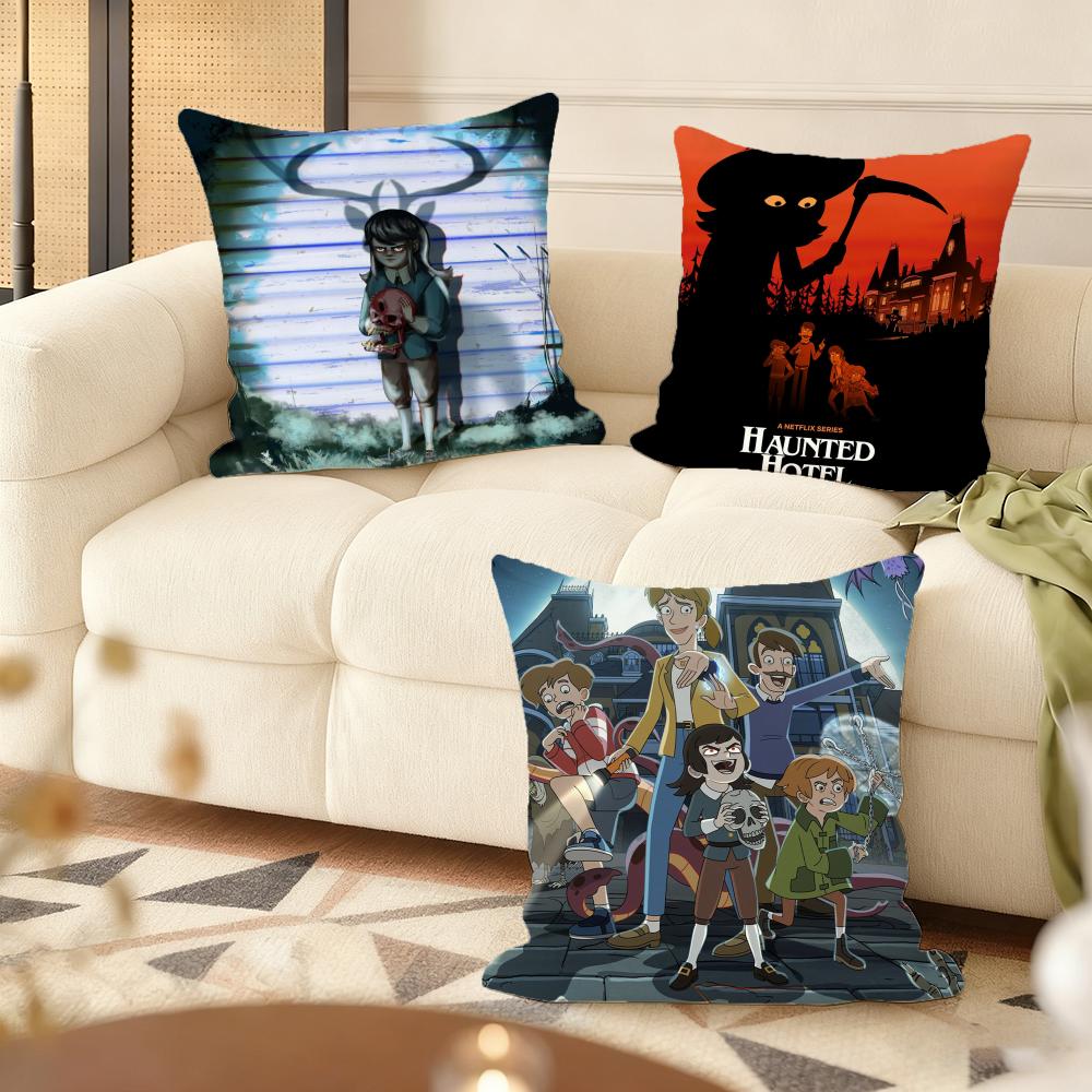 Cushion Cover Silky Short Plush Home Sofa Cushion Cover - Invisible Zipper Home Decoration Haunted-S Hotel