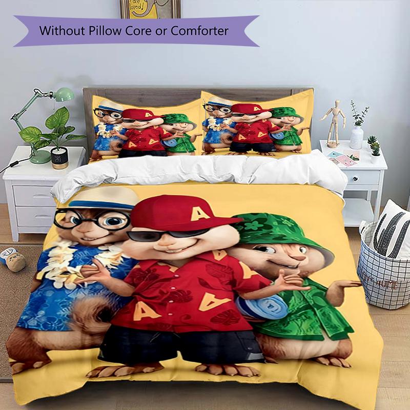 3-teiliges Alvin und die Chipmunks Bettwäsche-Set Bettbezug Verschluss Enthält 1 Bettbezug & 2 Kissenbezüge, Weich und Bequem für Alle Jahreszeiten.