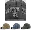 Route 66 Vintage Embroidered Baseball Cap Washed Denim Duckbill Cowboy Hat Sun Hat