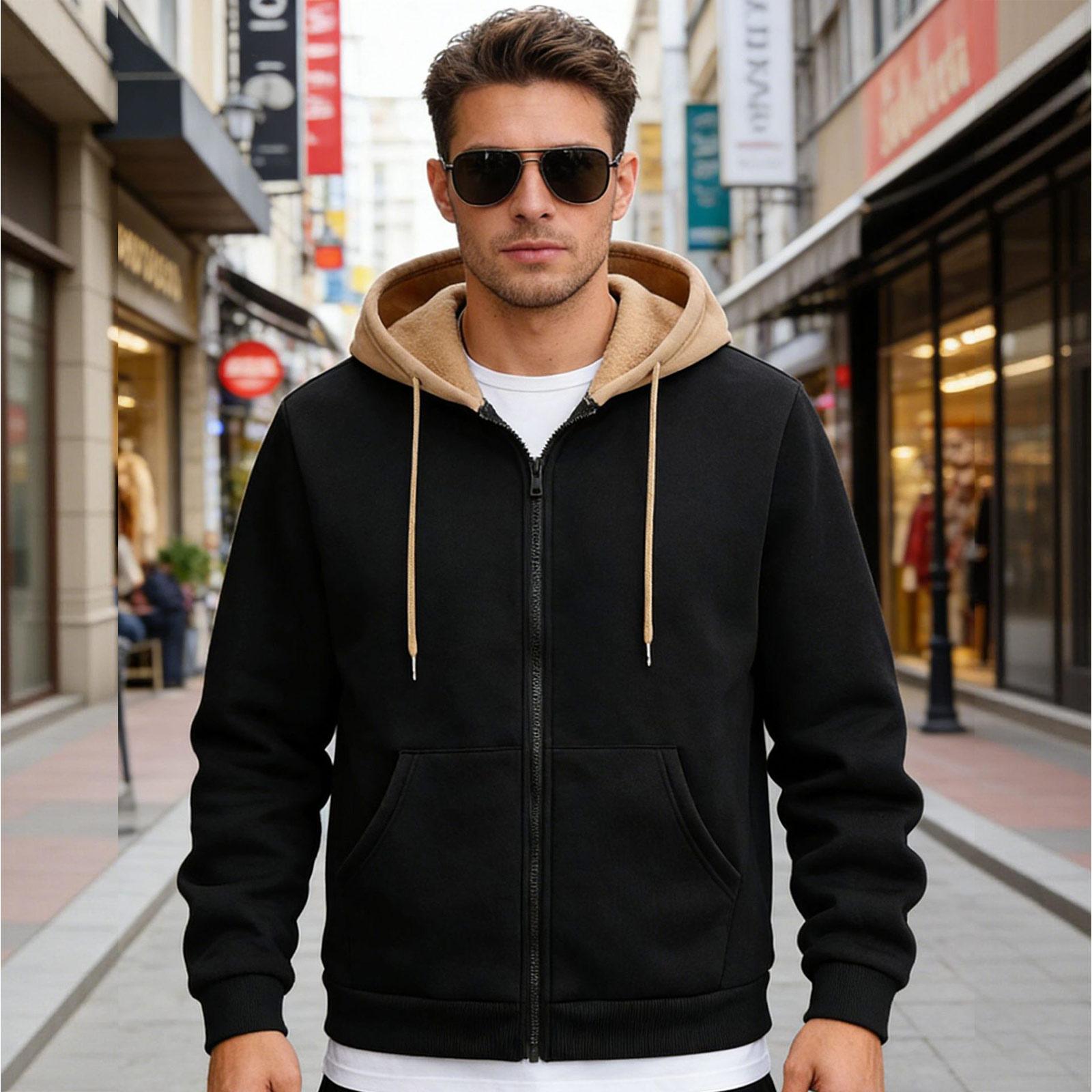 

Men s Hooded Zip-Up Color Block Jacket Casual And Comfortable Long-Sleeved Jacket XL чорний