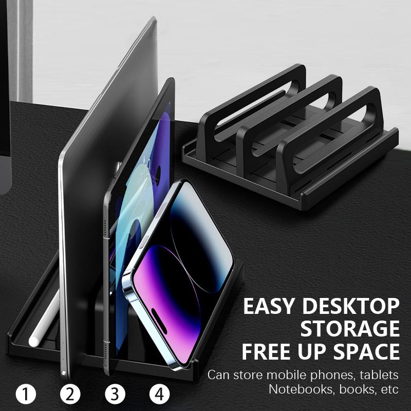 Dual-Slot Adjustable Vertical Laptop Stand Abs Plastic 4In1 Design Space-Saving For Macbook Chromebook Surface Hp Dell Book Ipad