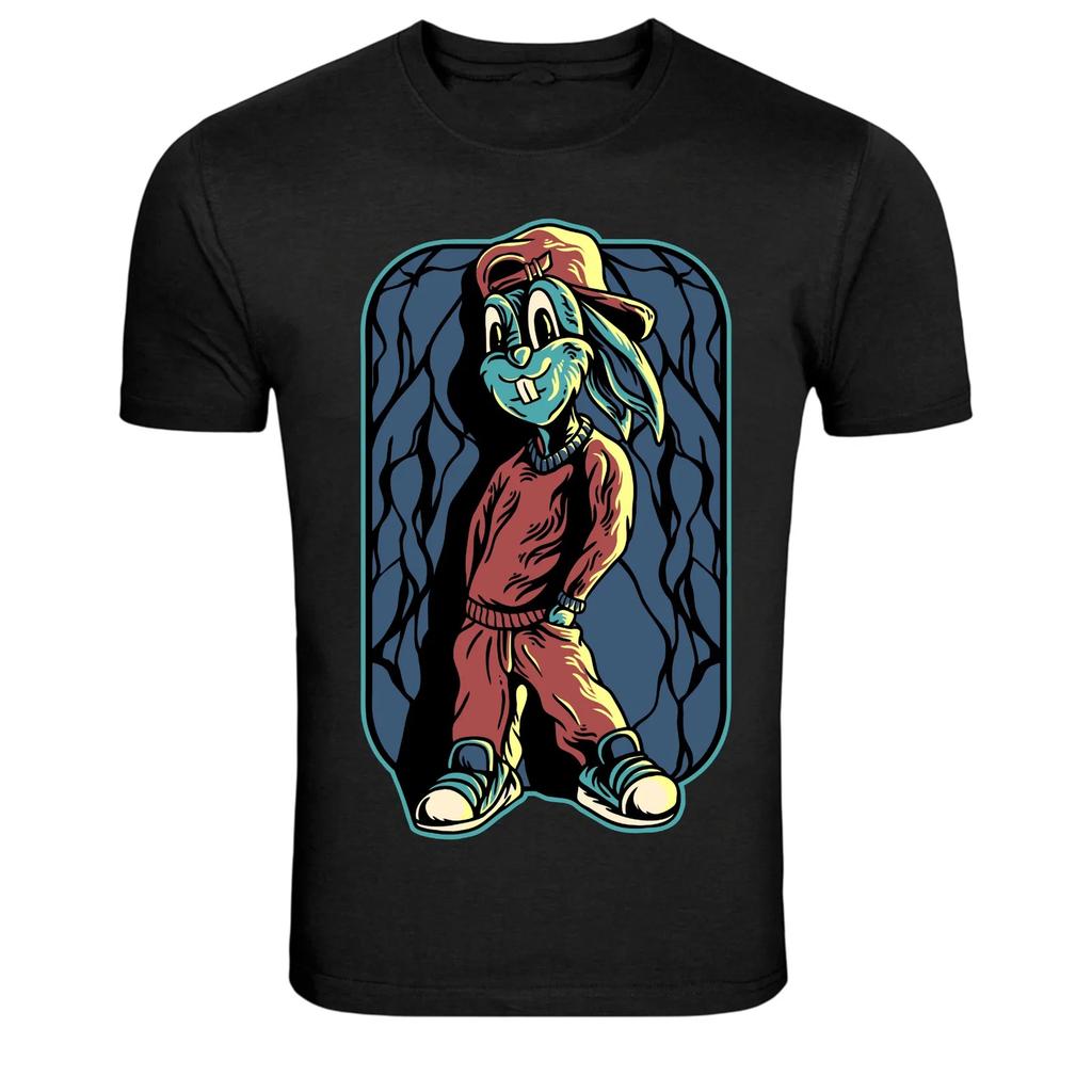 Street Bunny Hip Hop Cartoon Character Graphic T-Shirt