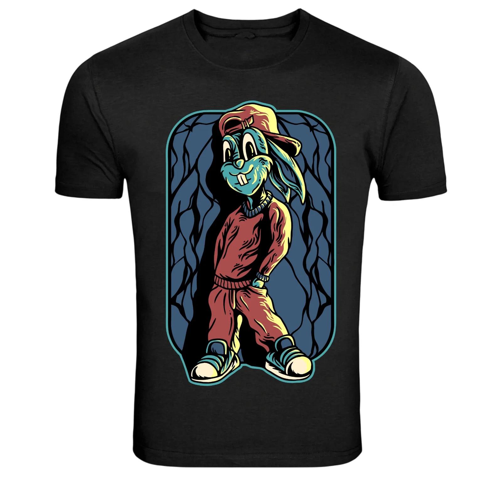 Street Bunny Hip Hop Cartoon Character Graphic T-Shirt M