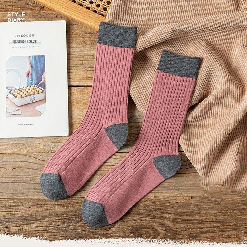 Spring And Autumn Pure Color All-Match Pile Socks Mid-Tube Socks Contrasting