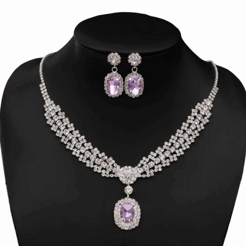 Sparkling Bridal Jewelry Set Water Drop Pendant Rhinestone Studded Jewelry Bride Accessories фиолетовый