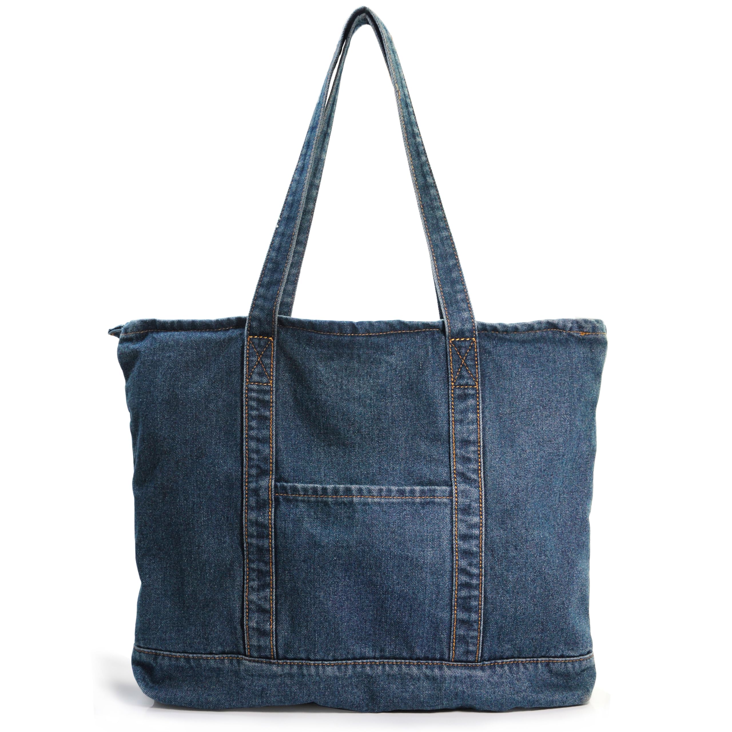 

Casual Denim Tote Bag for Women and Men with A4 Large Ultra Lightweight Eco Bag [Hoxis] Zipper, Capacity, Foldable, (Dark Blue)