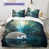 Animal by Forest Waterfall  Pattern Bedding Quilt Set  Home Decoration  Gift (1 * duvet cover + 2 * pillowcase, without core)