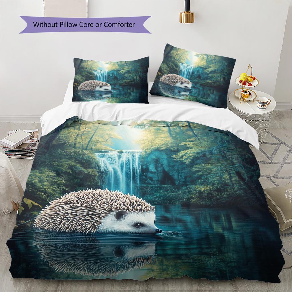 Animal by Forest Waterfall  Pattern Bedding Quilt Set  Home Decoration  Gift (1 * duvet cover + 2 * pillowcase, without core)