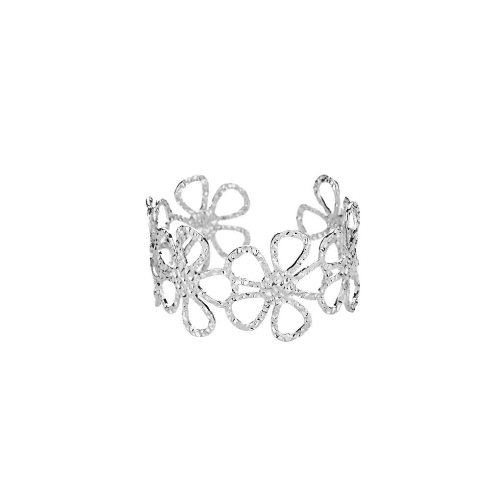 Bracciali Aperti Chunky con Fiori per Donna Acciaio Inossidabile Impermeabile Fiori Bracciale Largo Gioielli per Mano da Festa Matrimonio Regalo Elegante