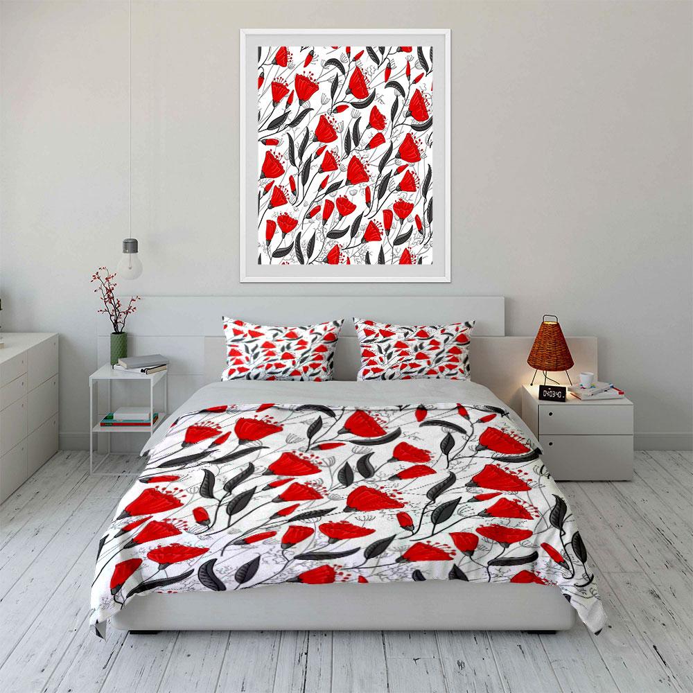 Hand-painted Poppy Flower Print Bedding Set for Kids Luxury Gift 3pcs Digital Print Comforter Set Soft Comfortable Breathable
