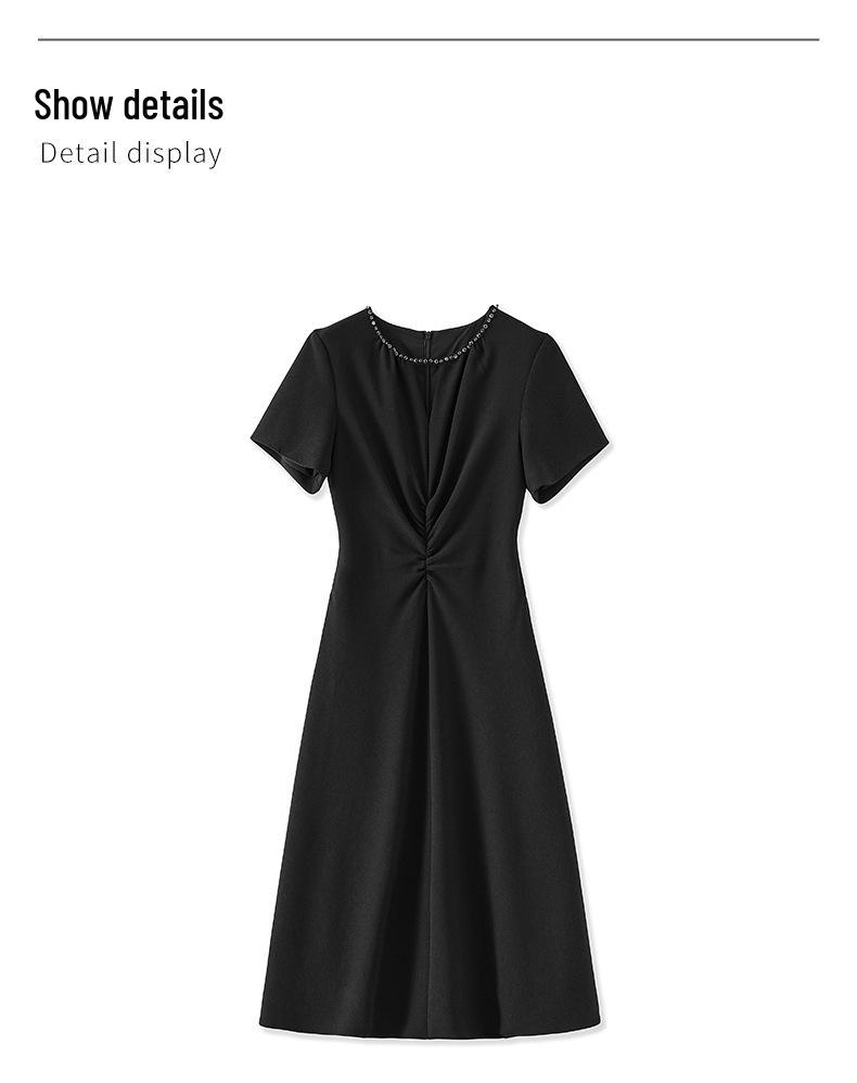 Socialite Beaded Skirt High-End Waist-Slimming Pleated Dress for Women - Summer Edition