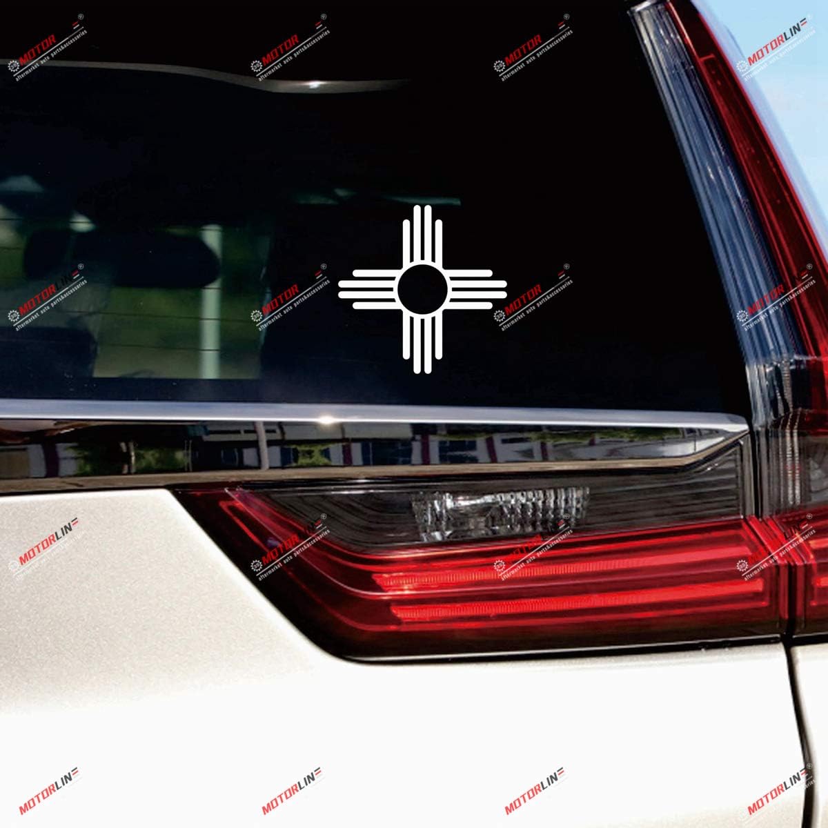 New Mexico State Flag NM Ancient Zia Sun Vinyl Decal Sticker - 4 Pack White, 2 Inches, 3 Inches, 4 Inches, 6 Inches - No Background for Car Boat
