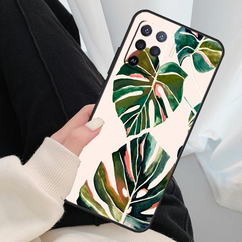 Leaves Monstera Green Case For Oppo A17 A57 A77 A40 A78 A54 A74 A94 A76 A16 A96 A18 A60 A80 A38 A58 A98 A15 A5 Pro