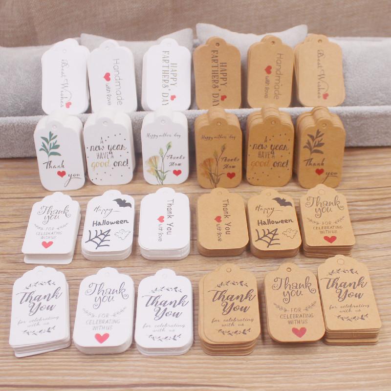 100 Pcs 3x5cm Kraft Paper Brown/white Gift Labels, with 20m Rope, for Wedding, Baby Shower, Christmas Labels, Party Decora