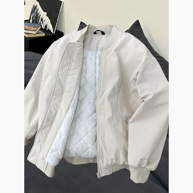 Autumn Winter New Mens American Style Short Casual Loose Minimalist Versatile Bomber Jacket Thickened Padded Outerwear